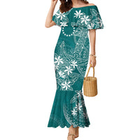 Teal Kuki Airani Tapakau Mermaid Dress Tribal Anchor Mix Tiare LT7 Women Teal - Polynesian Pride