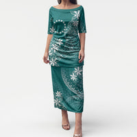 Teal Kuki Airani Tapakau Puletasi Tribal Anchor Mix Tiare LT7 Long Dress Teal - Polynesian Pride