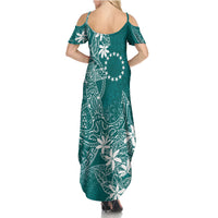 Teal Kuki Airani Tapakau Summer Maxi Dress Tribal Anchor Mix Tiare LT7 - Polynesian Pride