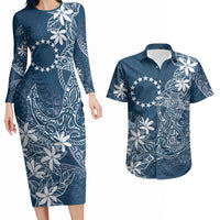 Navy Kuki Airani Tapakau Couples Matching Long Sleeve Bodycon Dress and Hawaiian Shirt Tribal Anchor Mix Tiare LT7 Navy - Polynesian Pride