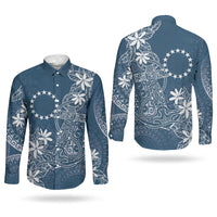 Navy Kuki Airani Tapakau Couples Matching Long Sleeve Bodycon Dress and Long Sleeve Button Shirt Tribal Anchor Mix Tiare LT7 - Polynesian Pride