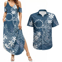 Navy Kuki Airani Tapakau Couples Matching Summer Maxi Dress and Hawaiian Shirt Tribal Anchor Mix Tiare LT7 Navy - Polynesian Pride