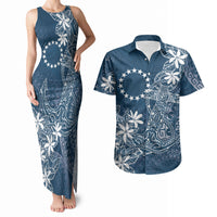 Navy Kuki Airani Tapakau Couples Matching Tank Maxi Dress and Hawaiian Shirt Tribal Anchor Mix Tiare LT7 Navy - Polynesian Pride