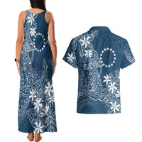 Navy Kuki Airani Tapakau Couples Matching Tank Maxi Dress and Hawaiian Shirt Tribal Anchor Mix Tiare