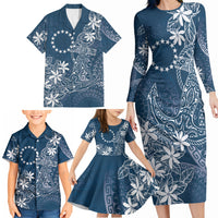 Navy Kuki Airani Tapakau Family Matching Long Sleeve Bodycon Dress and Hawaiian Shirt Tribal Anchor Mix Tiare LT7 - Polynesian Pride