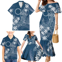 Navy Kuki Airani Tapakau Family Matching Mermaid Dress and Hawaiian Shirt Tribal Anchor Mix Tiare