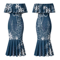 Navy Kuki Airani Tapakau Family Matching Mermaid Dress and Hawaiian Shirt Tribal Anchor Mix Tiare LT7 Mom's Dress Navy - Polynesian Pride