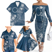Navy Kuki Airani Tapakau Family Matching Off The Shoulder Long Sleeve Dress and Hawaiian Shirt Tribal Anchor Mix Tiare LT7 - Polynesian Pride