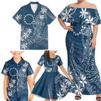 Navy Kuki Airani Tapakau Family Matching Off Shoulder Maxi Dress and Hawaiian Shirt Tribal Anchor Mix Tiare LT7 - Polynesian Pride