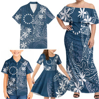 Navy Kuki Airani Tapakau Family Matching Off Shoulder Maxi Dress and Hawaiian Shirt Tribal Anchor Mix Tiare LT7 - Polynesian Pride