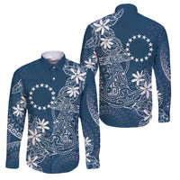Navy Kuki Airani Tapakau Family Matching Off Shoulder Maxi Dress and Hawaiian Shirt Tribal Anchor Mix Tiare LT7 Dad's Shirt - Long Sleeve Navy - Polynesian Pride
