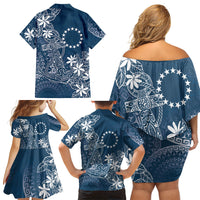 Navy Kuki Airani Tapakau Family Matching Off Shoulder Short Dress and Hawaiian Shirt Tribal Anchor Mix Tiare LT7 Mom's Dress Navy - Polynesian Pride