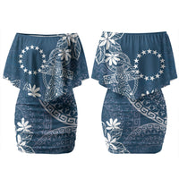 Navy Kuki Airani Tapakau Family Matching Off Shoulder Short Dress and Hawaiian Shirt Tribal Anchor Mix Tiare LT7 Mom's Dress Navy - Polynesian Pride