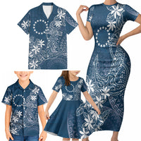 Navy Kuki Airani Tapakau Family Matching Short Sleeve Bodycon Dress and Hawaiian Shirt Tribal Anchor Mix Tiare LT7 - Polynesian Pride