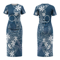Navy Kuki Airani Tapakau Family Matching Short Sleeve Bodycon Dress and Hawaiian Shirt Tribal Anchor Mix Tiare LT7 Mom's Dress Navy - Polynesian Pride