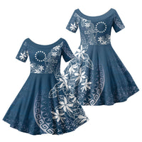 Navy Kuki Airani Tapakau Family Matching Short Sleeve Bodycon Dress and Hawaiian Shirt Tribal Anchor Mix Tiare LT7 Daughter's Dress Navy - Polynesian Pride