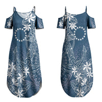 Navy Kuki Airani Tapakau Family Matching Summer Maxi Dress and Hawaiian Shirt Tribal Anchor Mix Tiare LT7 Mom's Dress Navy - Polynesian Pride