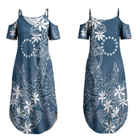 Navy Kuki Airani Tapakau Family Matching Summer Maxi Dress and Hawaiian Shirt Tribal Anchor Mix Tiare LT7 Mom's Dress Navy - Polynesian Pride