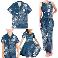 Navy Kuki Airani Tapakau Family Matching Tank Maxi Dress and Hawaiian Shirt Tribal Anchor Mix Tiare