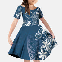 Navy Kuki Airani Tapakau Kid Short Sleeve Dress Tribal Anchor Mix Tiare LT7 KID Navy - Polynesian Pride