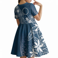 Navy Kuki Airani Tapakau Kid Short Sleeve Dress Tribal Anchor Mix Tiare LT7 - Polynesian Pride