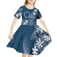 Navy Kuki Airani Tapakau Kid Short Sleeve Dress Tribal Anchor Mix Tiare LT7 - Polynesian Pride