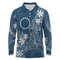 Navy Kuki Airani Tapakau Long Sleeve Polo Shirt Tribal Anchor Mix Tiare