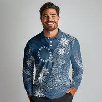 Navy Kuki Airani Tapakau Long Sleeve Polo Shirt Tribal Anchor Mix Tiare