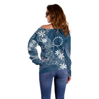 Navy Kuki Airani Tapakau Off Shoulder Sweater Tribal Anchor Mix Tiare