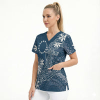 Navy Kuki Airani Tapakau Scrub Top Tribal Anchor Mix Tiare LT7 - Polynesian Pride