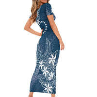 Navy Kuki Airani Tapakau Short Sleeve Bodycon Dress Tribal Anchor Mix Tiare LT7 - Polynesian Pride