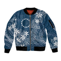 Navy Kuki Airani Tapakau Sleeve Zip Bomber Jacket Tribal Anchor Mix Tiare