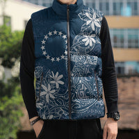 Navy Kuki Airani Tapakau Sleeveless Puffer Jacket Tribal Anchor Mix Tiare