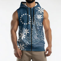 Navy Kuki Airani Tapakau Sleeveless Zip Hoodie Tribal Anchor Mix Tiare