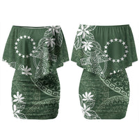 Sage Green Kuki Airani Tapakau Couples Matching Off Shoulder Short Dress and Hawaiian Shirt Tribal Anchor Mix Tiare LT7 - Polynesian Pride