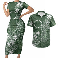 Sage Green Kuki Airani Tapakau Couples Matching Short Sleeve Bodycon Dress and Hawaiian Shirt Tribal Anchor Mix Tiare LT7 Sage Green - Polynesian Pride