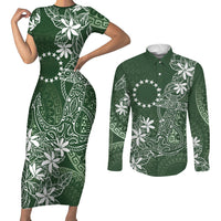 Sage Green Kuki Airani Tapakau Couples Matching Short Sleeve Bodycon Dress and Long Sleeve Button Shirt Tribal Anchor Mix Tiare