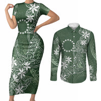 Sage Green Kuki Airani Tapakau Couples Matching Short Sleeve Bodycon Dress and Long Sleeve Button Shirt Tribal Anchor Mix Tiare LT7 Sage Green - Polynesian Pride