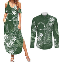 Sage Green Kuki Airani Tapakau Couples Matching Summer Maxi Dress and Long Sleeve Button Shirt Tribal Anchor Mix Tiare