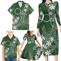 Sage Green Kuki Airani Tapakau Family Matching Long Sleeve Bodycon Dress and Hawaiian Shirt Tribal Anchor Mix Tiare LT7 - Polynesian Pride