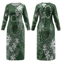 Sage Green Kuki Airani Tapakau Family Matching Long Sleeve Bodycon Dress and Hawaiian Shirt Tribal Anchor Mix Tiare LT7 Mom's Dress Sage Green - Polynesian Pride