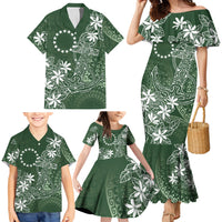 Sage Green Kuki Airani Tapakau Family Matching Mermaid Dress and Hawaiian Shirt Tribal Anchor Mix Tiare
