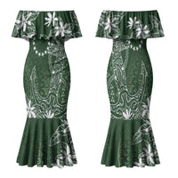 Sage Green Kuki Airani Tapakau Family Matching Mermaid Dress and Hawaiian Shirt Tribal Anchor Mix Tiare LT7 Mom's Dress Sage Green - Polynesian Pride
