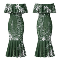 Sage Green Kuki Airani Tapakau Family Matching Mermaid Dress and Hawaiian Shirt Tribal Anchor Mix Tiare LT7 Mom's Dress Sage Green - Polynesian Pride