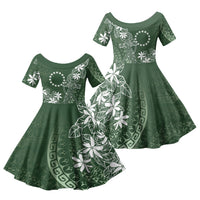 Sage Green Kuki Airani Tapakau Family Matching Mermaid Dress and Hawaiian Shirt Tribal Anchor Mix Tiare LT7 Daughter's Dress Sage Green - Polynesian Pride