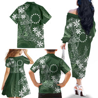 Sage Green Kuki Airani Tapakau Family Matching Off The Shoulder Long Sleeve Dress and Hawaiian Shirt Tribal Anchor Mix Tiare LT7 Mom's Dress Sage Green - Polynesian Pride