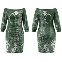 Sage Green Kuki Airani Tapakau Family Matching Off The Shoulder Long Sleeve Dress and Hawaiian Shirt Tribal Anchor Mix Tiare LT7 Mom's Dress Sage Green - Polynesian Pride