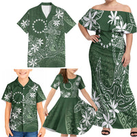 Sage Green Kuki Airani Tapakau Family Matching Off Shoulder Maxi Dress and Hawaiian Shirt Tribal Anchor Mix Tiare LT7 - Polynesian Pride
