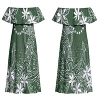 Sage Green Kuki Airani Tapakau Family Matching Off Shoulder Maxi Dress and Hawaiian Shirt Tribal Anchor Mix Tiare LT7 Mom's Dress Sage Green - Polynesian Pride