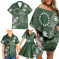 Sage Green Kuki Airani Tapakau Family Matching Off Shoulder Short Dress and Hawaiian Shirt Tribal Anchor Mix Tiare LT7 - Polynesian Pride